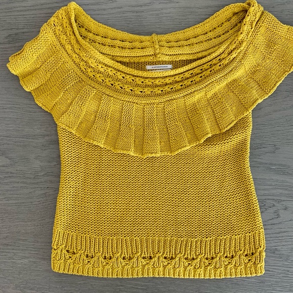 Anthropologie Sweater Size M P Marigold Yellow Cotton Off Shoulder Wide Neck - Picture 1 of 15
